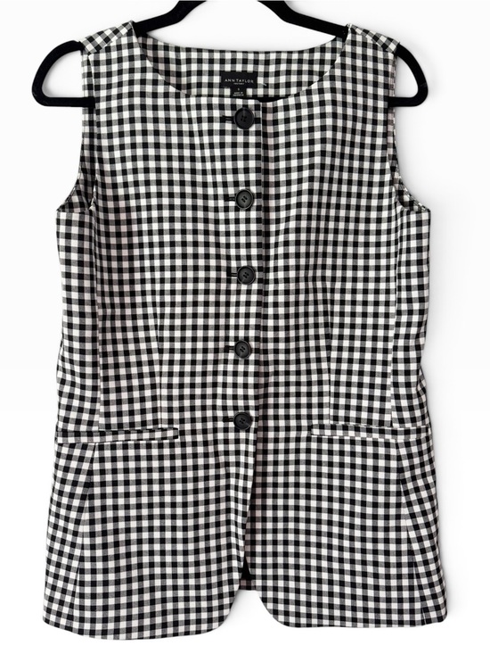 Ann Taylor Tops - NWT Ann Taylor Black White Gingham Plaid Button Front Vest Size Small